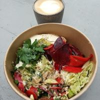 Very Nice bowl of greens, bread an hummus. at ÆNDRÈ in Hamburg