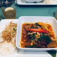 Ca Ri Chay : curry tofu with veggies and rice at Chez Ginette in Fribourg