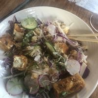 Tofu bowl (I started cutting before I took my picture)  at Earls Kitchen + Bar - Robson in Vancouver