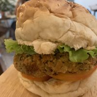 Vegan burger  at The Source Cafe in Siem Reap