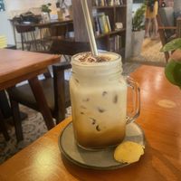 Iced cappuccino with almond milk  at The Source Cafe in Siem Reap