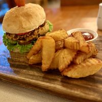 Chickpea burger  at The Source Cafe in Siem Reap
