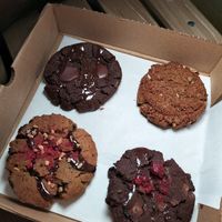 Double chocolate, pecan, peanut butter and strawberry shortcake at The After School Cookie Club in East London