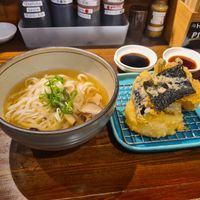 Udon noodle soup with mix vegetable tempura at Menkui Kinya in Kyoto