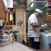 View of the kitchen at Menkui Kinya in Kyoto