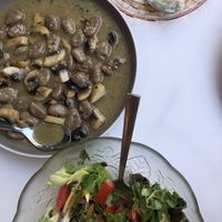 Vegan mushroom whole kamut gnocchis with a fresh salad at Amaltheia in Katerini
