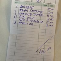 Price for 2 people (artichokes with lemon sauce, yellow lentils, baby zucchini with truffle, pomegranate juice, still water & dessertt  at Amaltheia in Katerini