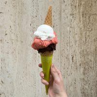 Fondante (chocolate), strawberry, and fior di riso bianco.  at Martinucci Laboratory in Polignano A Mare