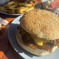 Vegan fries, italiano en pan de calabaza y vegan barros lucos  at Vegan Namaste in La Serena
