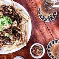chorillana, mayo and pebre (chilean salad) at Vegan Namaste in La Serena