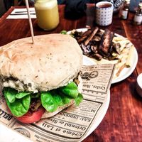 make your own burger: herbal bread, falafel, avocado at Vegan Namaste in La Serena