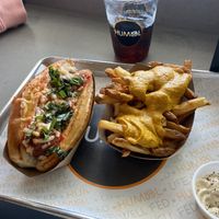 Meatball sub, cheese fries, side of truffle sauce  at HUMBL in Orlando