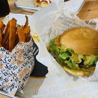 Sweet potato fries and burger  at HUMBL in Orlando