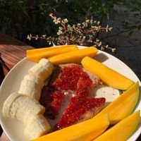 Multigrain bread with raspberry jelly!!! Amazing. Added the fruit to make a delicious breakfast at Vine Sourdough Bakery in Gainesville