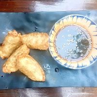 crisp dumplings. there were 6 but we only remembered to take a photo after we already ate 2. really good  at Ong Tao in Frankfurt