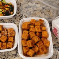 General tso tofu, sesame tofu and side of veggies at Hop Bo in West Melbourne