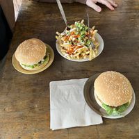 Chilli chickun burgers and loaded fries  at FTP Vegan Eats in Rotorua
