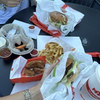 Two different vegan burgers and nuggets  at MAX - Medborgarplatsen in Stockholm