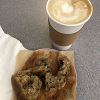 Oat milk latte and vegan blueberry banana muffin at Southie Coffee in Clearwater