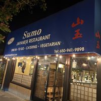Sign clearly advertising Vegetarian  at Sumo Sushi Boat in Los Altos