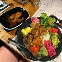 tofu buddha bowl with side of plantain   at Turtle Bay in Cardiff
