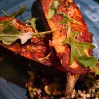 Baked eggplant at Turtle Bay in Cardiff