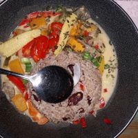 Carribean style coconut curry and rice. Loved it at Turtle Bay in Cardiff