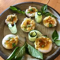 Crispy coconut rice cakes (amazing!) at Do Chay - Knight District in Vancouver