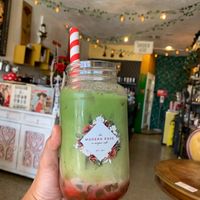 Vegan strawberry matcha boba at The Modern Rose in Deerfield Beach