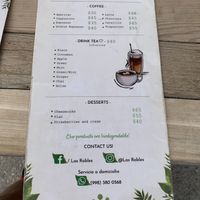 Menu at Las Robles in Puerto Morelos