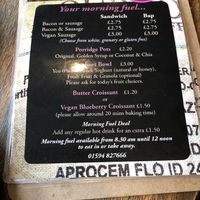 Menu at Greenhill Coffee House in Cinderford