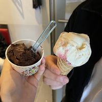 dark chocolate & pomegranate-vanilla  at Eiscafé La Via in Muenster