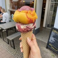 Kiba, Mango-maracuja-Himbeersauce, avocado-Limetten-heidelbeersauce  at Luicella's - Hüxstraße in Luebeck