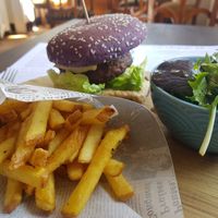 Violet vegan burger at Bla Bla in Vevey