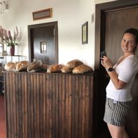 Marina (owner of the bakery) brings over all our bread. at Bistro Pointe Taylor in New Richmond