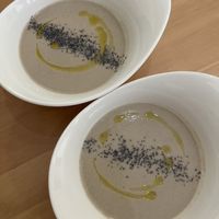 Mushroom cream soup from the daily menu  at 3 4 4 in Alicante