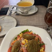 Soup or falafel salad to start  at Makalu Veggie in Alicante