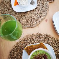 Raw cashew cheese and soup at Makalu Veggie in Alicante