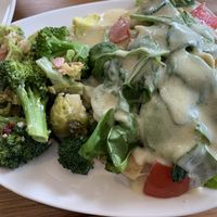 Potato Florentine with Broccoli and Brussel Sprout Salad at EARTH in Twain Harte