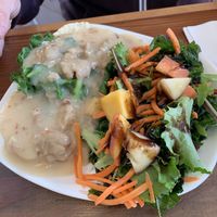 Biscuits and Gravy with Kale Salad.  at EARTH in Twain Harte