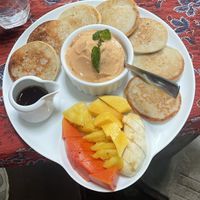 Pancakes with sorbet & fruit - refreshing   at Cafe Zen in Negombo
