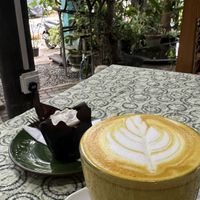 Turmeric latte, vegan carrot cake  at Cafe Zen in Negombo