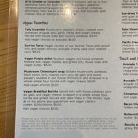 Vegan section on menu   at The Wild Plum Cafe in Monterey
