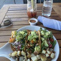 Vegan sunrise tacos and half a Bloody Mary😄 at The Wild Plum Cafe in Monterey