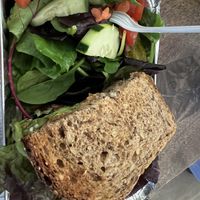 Size of sandwich (stacked) and salad: $8   at The Green Bean Cafe in New York City