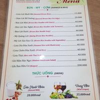 Menu at Dua Xanh in Da Nang