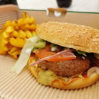 Beyond Meat burger with vegan mayo. at Pizza Fan in Crete