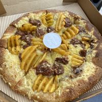 Plant based burger pizza with beyond meat  at Pizza Fan in Crete