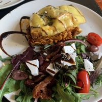 Lasagna with feta salad  at Café Holmgången in Malmo