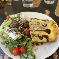 Vegan lasagna and greek salad   at Café Holmgången in Malmo